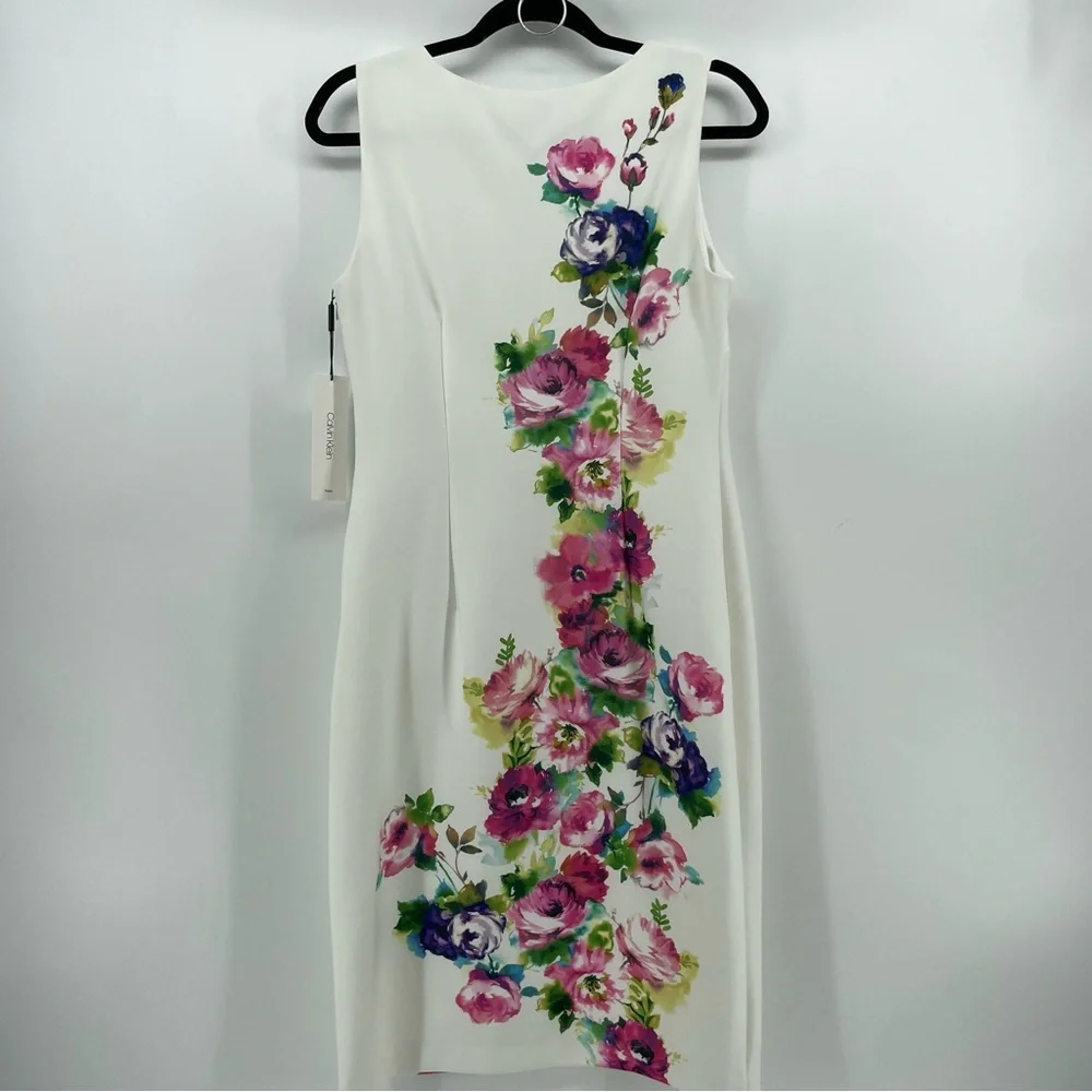 NEW Calvin Klein Sheath Dress White Floral Sleeveless 8 - Picture 7 of 12